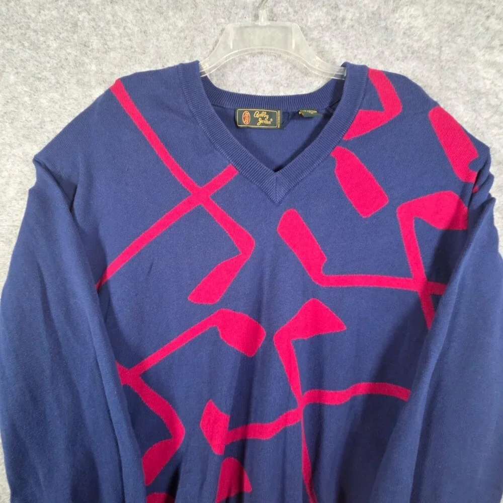 Bobby Jones Vintage Sweater V Neck Pullover Golf Blue Pink Men's Size L Preppy